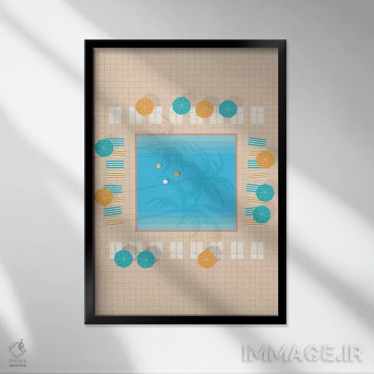 تابلو مدرن "استخر مربع پام اسپرینگز از بالا" اثر لایمن کریتیو کو. - نمای قابدار مشکی