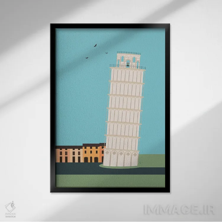 تابلو مدرن "برج کج پیزا، ایتالیا" اثر لایمن کریتیو کو. - نمای قابدار مشکی