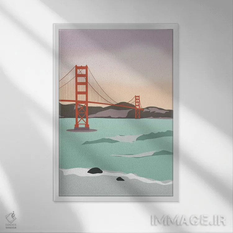تابلو مدرن "امواج زیر پل گلدن گیت، سانفرانسیسکو، کالیفرنیا" اثر لایمن کریتیو کو. - نمای قابدار سفید