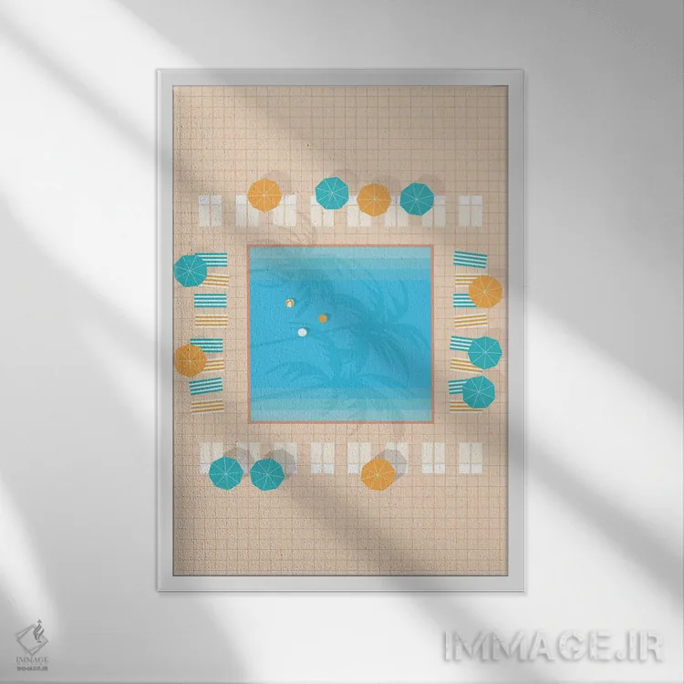 تابلو مدرن "استخر مربع پام اسپرینگز از بالا" اثر لایمن کریتیو کو. - نمای قابدار سفید