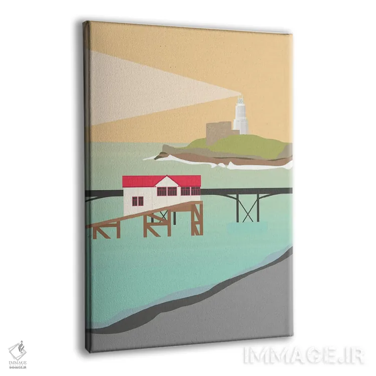 تابلو مدرن "اسکله مامبلز و فانوس دریایی، خلیج سوانزی، ولز جنوبی" اثر لایمن کریتیو کو. - نمای پرسپکتیو محصول