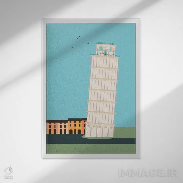 تابلو مدرن "برج کج پیزا، ایتالیا" اثر لایمن کریتیو کو. - نمای قابدار سفید