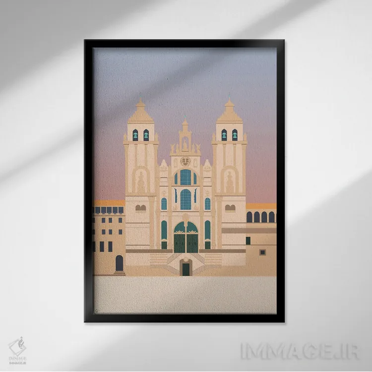 تابلو مدرن "کلیسای جامع سانتیاگو د کمپوستلا، کامینو د سانتیاگو، گالیس… اثر لایمن کریتیو کو. - نمای قابدار مشکی