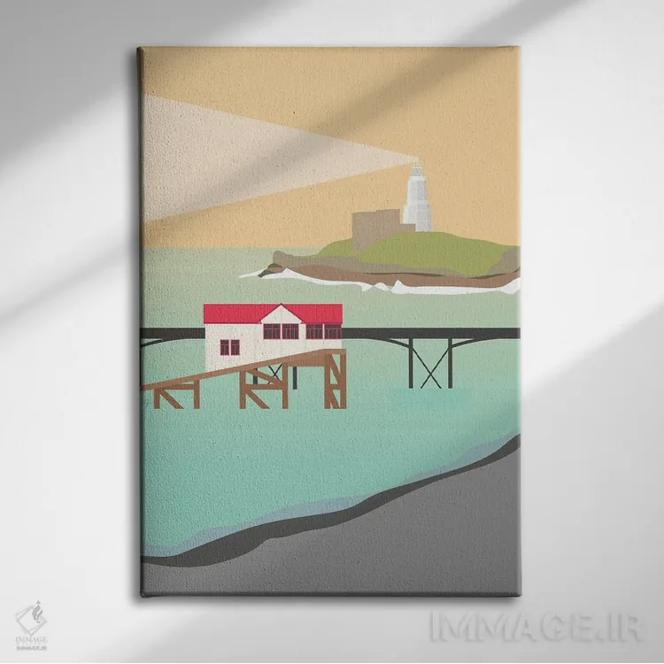 تابلو مدرن "اسکله مامبلز و فانوس دریایی، خلیج سوانزی، ولز جنوبی" اثر لایمن کریتیو کو. - نمای روبهرو روی دیوار