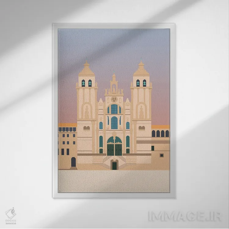 تابلو مدرن "کلیسای جامع سانتیاگو د کمپوستلا، کامینو د سانتیاگو، گالیس… اثر لایمن کریتیو کو. - نمای قابدار سفید