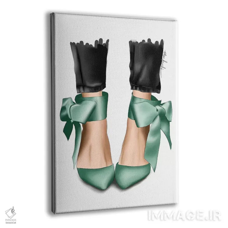 تابلو دکوراتیو "کفش پاشنه بلند با پاپیون نعنایی" اثر الزا فوچه - نمای پرسپکتیو محصول