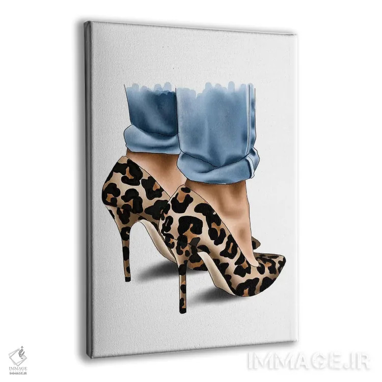 تابلو دکوراتیو "کفش پاشنه بلند با طرح پلنگی" اثر الزا فوچه - نمای پرسپکتیو محصول