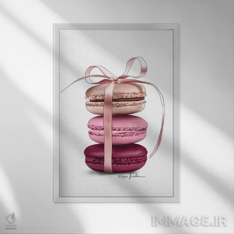 تابلو دکوراتیو "ماکارون ها " اثر الزا فوچه - نمای قابدار سفید