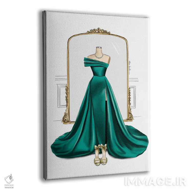 تابلو دکوراتیو پیراهن بلند و آینه اثر الزا فوچه - نمای پرسپکتیو محصول