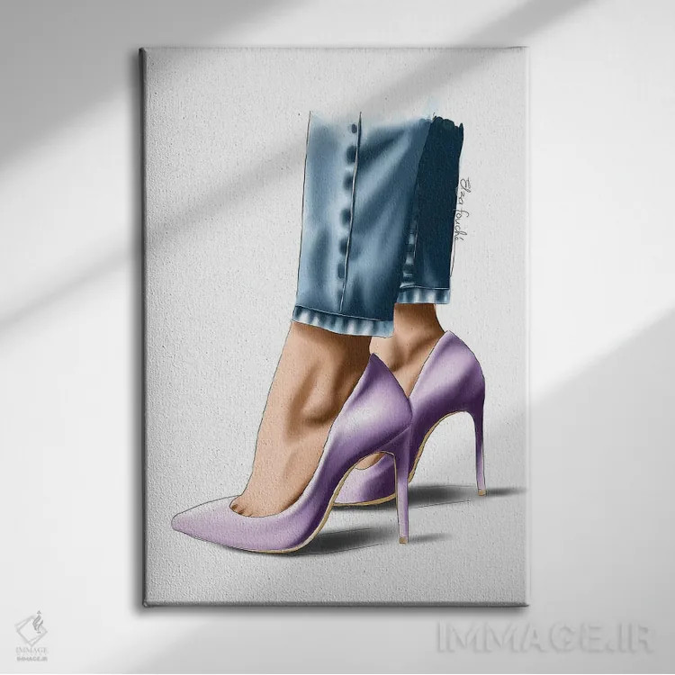 تابلو دکوراتیو کفش های پاشنه دار پاستیلی اثر الزا فوچه - نمای روبهرو روی دیوار