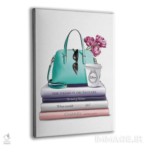 تابلو دکوراتیو کتاب ها و کیف سبز اثر الزا فوچه - نمای پرسپکتیو محصول