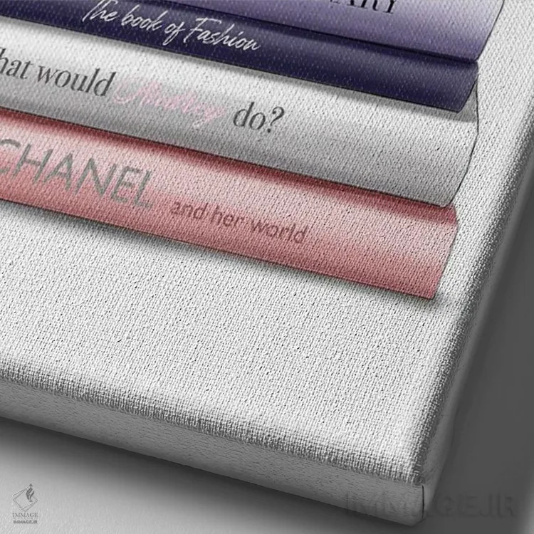 تابلو دکوراتیو کتاب ها و کیف سبز اثر الزا فوچه - نمای نزدیک بافت بوم