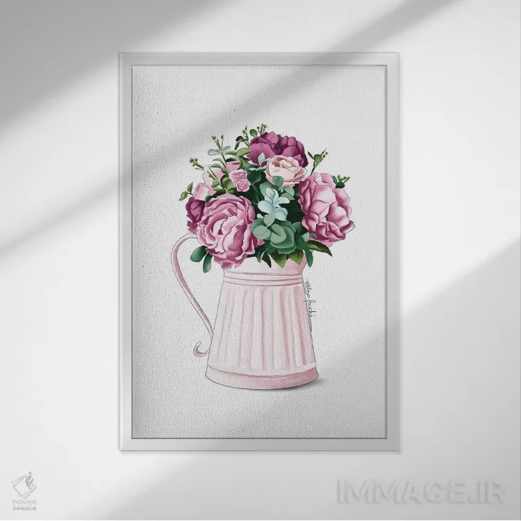 تابلو دکوراتیو گل های مزرعه اثر الزا فوچه - نمای قابدار سفید