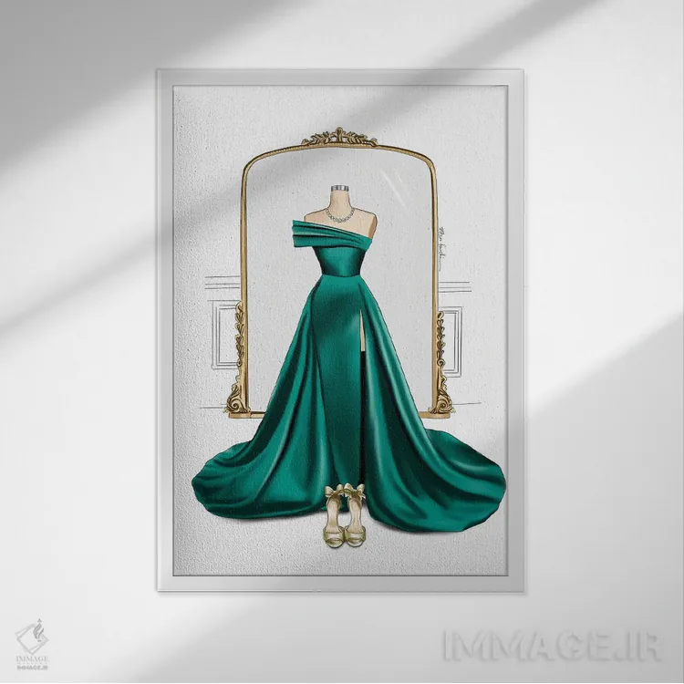 تابلو دکوراتیو پیراهن بلند و آینه اثر الزا فوچه - نمای قابدار سفید