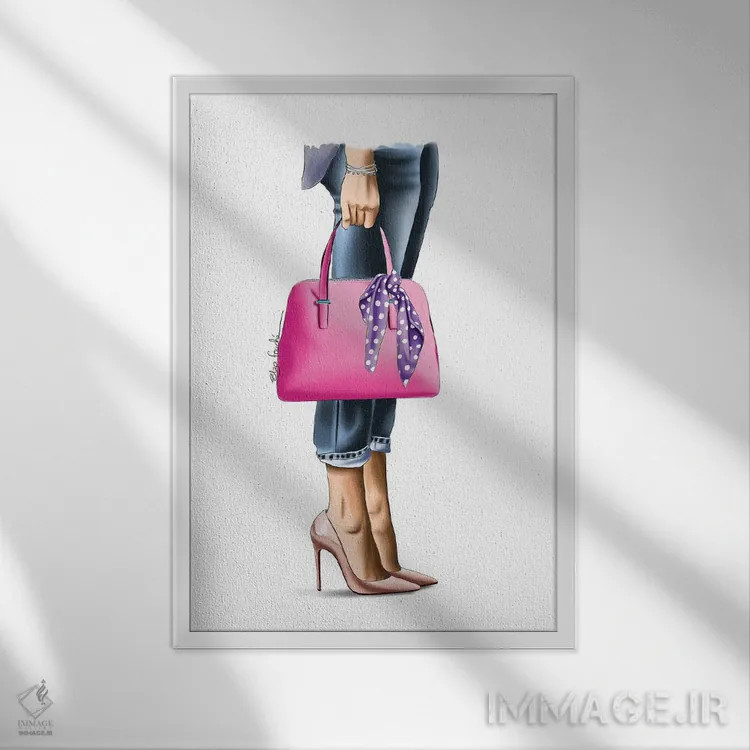 تابلو دکوراتیو کیف دستی صورتی اثر الزا فوچه - نمای قابدار سفید