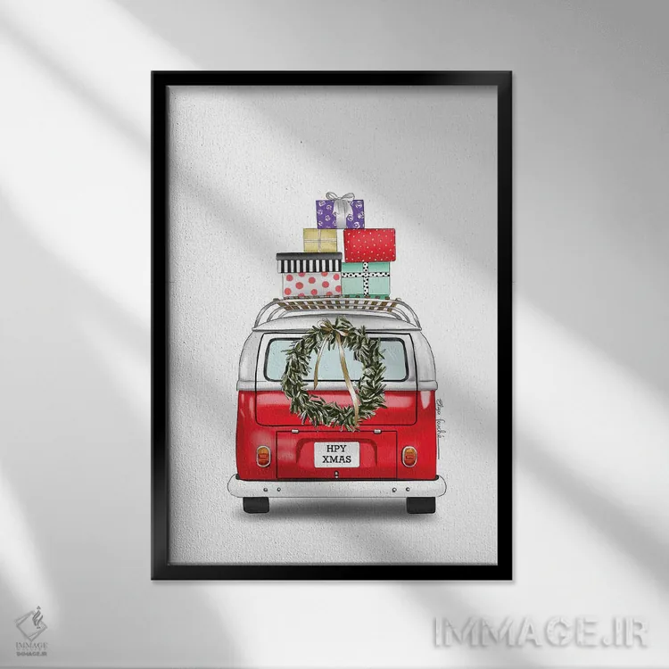 تابلو دکوراتیو کامیونت کریسمسی اثر الزا فوچه - نمای قابدار مشکی