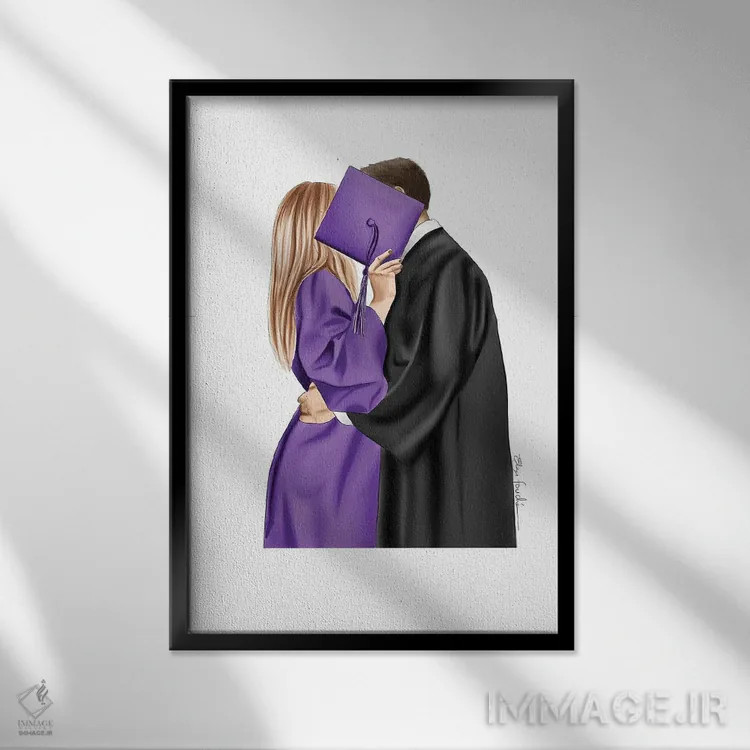 تابلو دکوراتیو زوج فارغ التحصیل اثر الزا فوچه - نمای قابدار مشکی