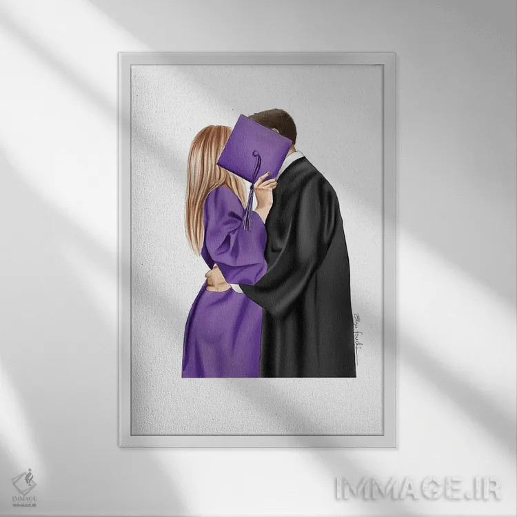 تابلو دکوراتیو زوج فارغ التحصیل اثر الزا فوچه - نمای قابدار سفید