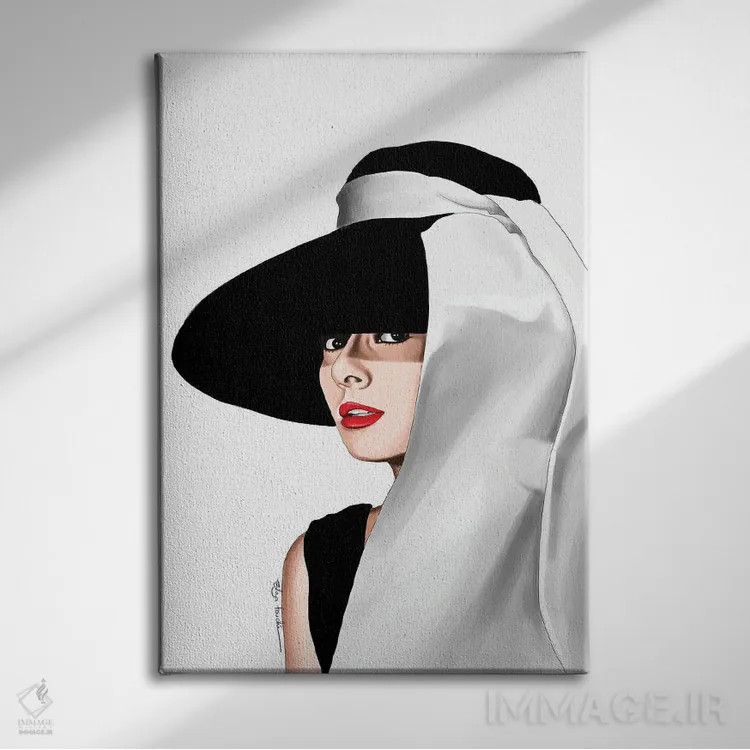 تابلو دکوراتیو آدری و کلاهش اثر الزا فوچه - نمای روبهرو روی دیوار