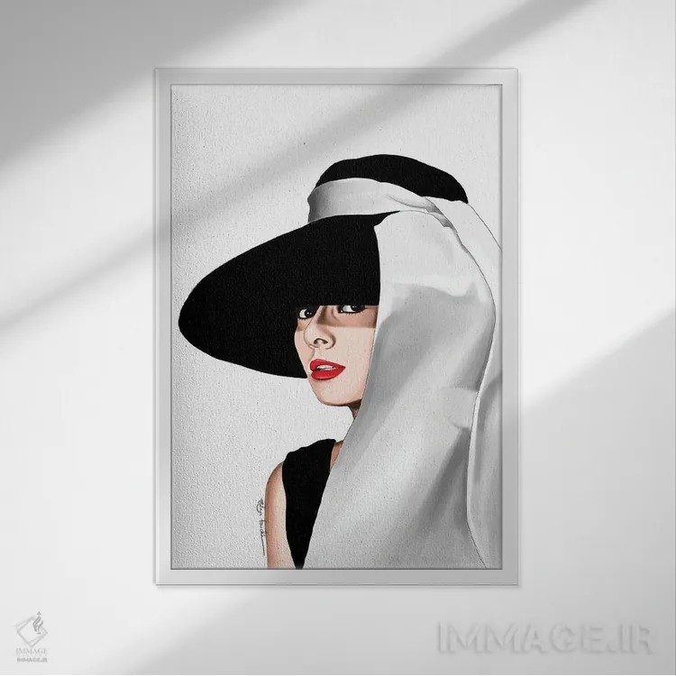 تابلو دکوراتیو آدری و کلاهش اثر الزا فوچه - نمای قابدار سفید