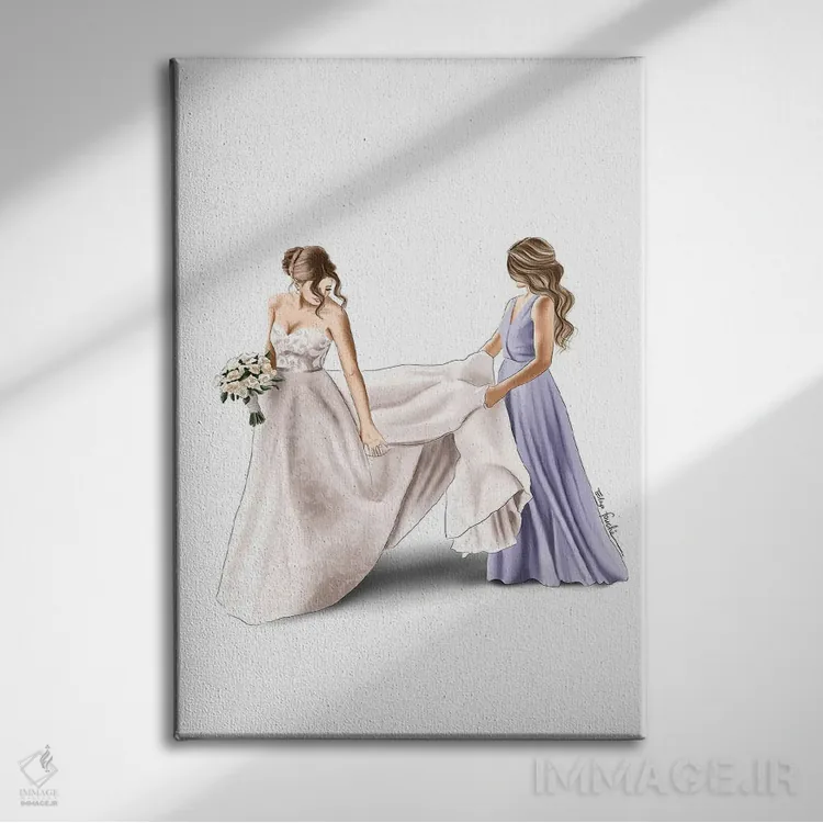 تابلو دکوراتیو عروس و ساقدوش اثر الزا فوچه - نمای روبهرو روی دیوار