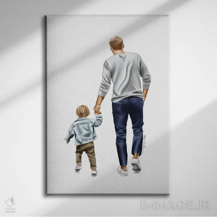 تابلو دکوراتیو پدر و پسر اثر الزا فوچه - نمای روبهرو روی دیوار