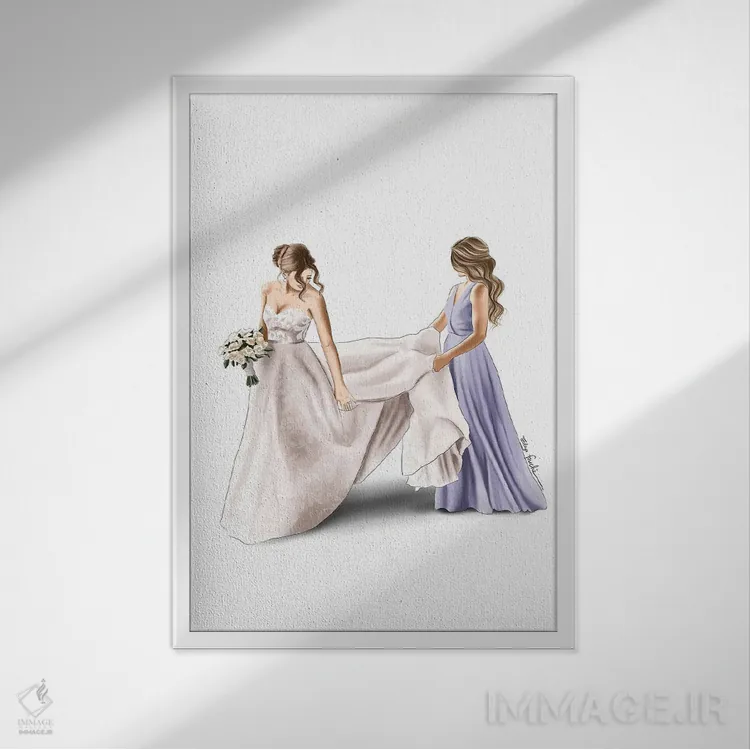 تابلو دکوراتیو عروس و ساقدوش اثر الزا فوچه - نمای قابدار سفید