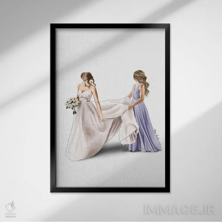 تابلو دکوراتیو عروس و ساقدوش اثر الزا فوچه - نمای قابدار مشکی