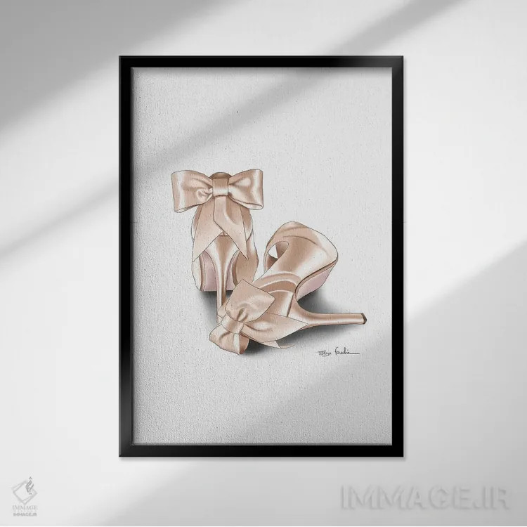 تابلو دکوراتیو کفش عروس اثر الزا فوچه - نمای قابدار مشکی