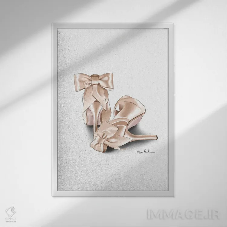 تابلو دکوراتیو کفش عروس اثر الزا فوچه - نمای قابدار سفید
