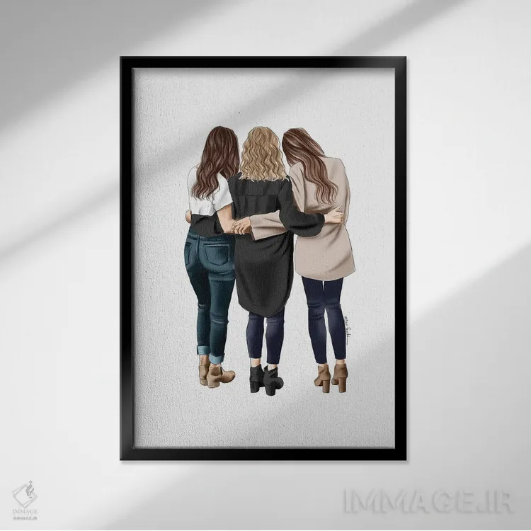 تابلو دکوراتیو سه رفیق صمیمی اثر الزا فوچه - نمای قابدار مشکی