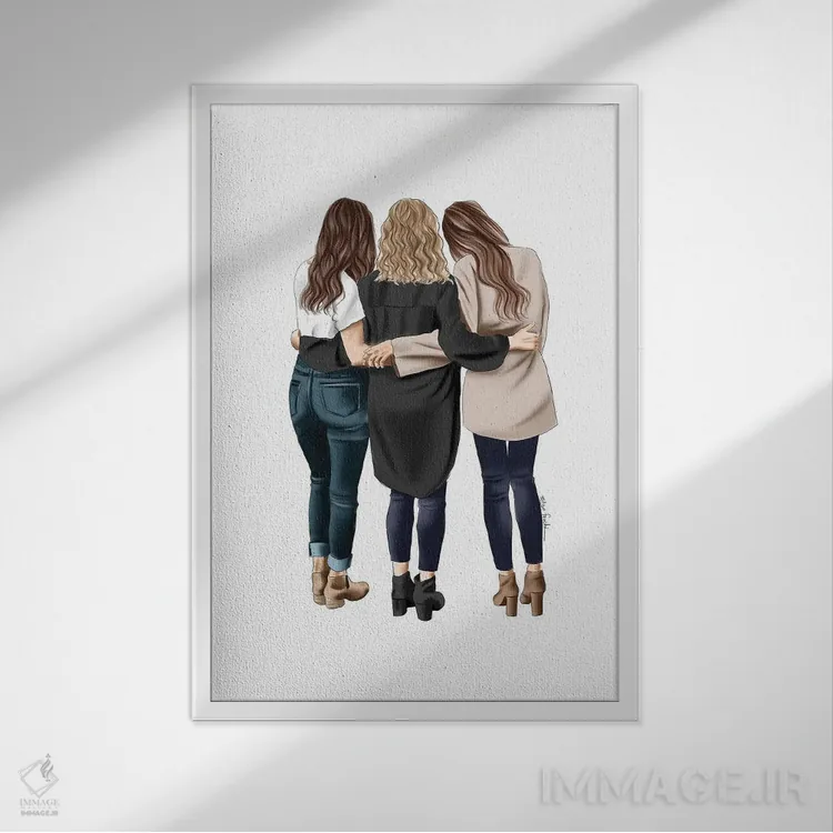 تابلو دکوراتیو سه رفیق صمیمی اثر الزا فوچه - نمای قابدار سفید