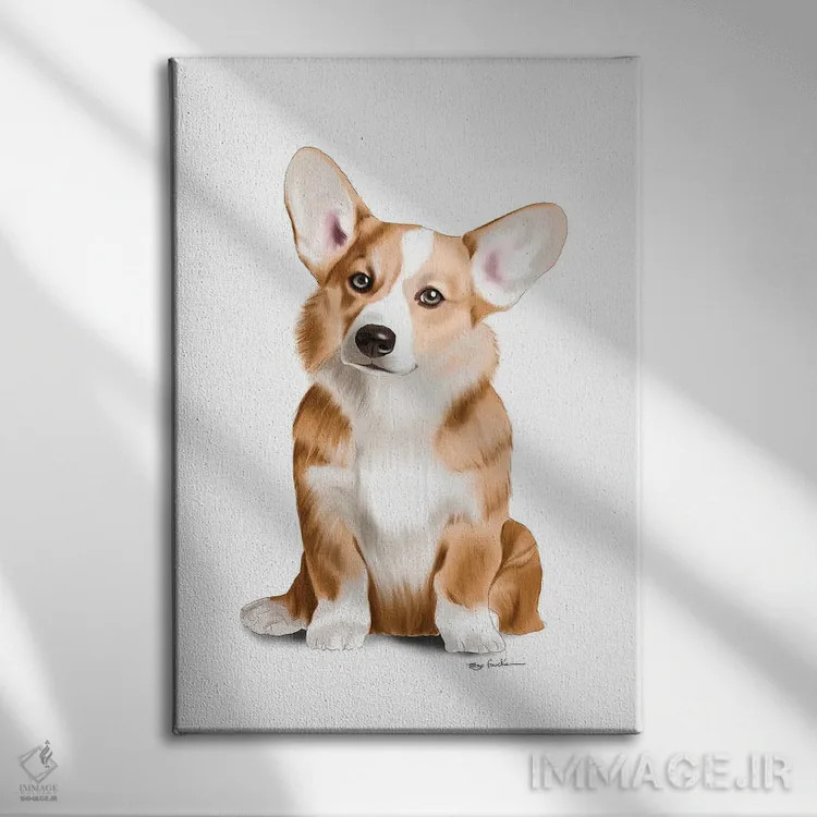 تابلو دکوراتیو کورگی اثر الزا فوچه - نمای روبهرو روی دیوار