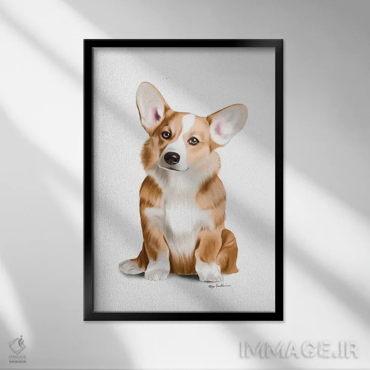 تابلو دکوراتیو کورگی اثر الزا فوچه - نمای قابدار مشکی