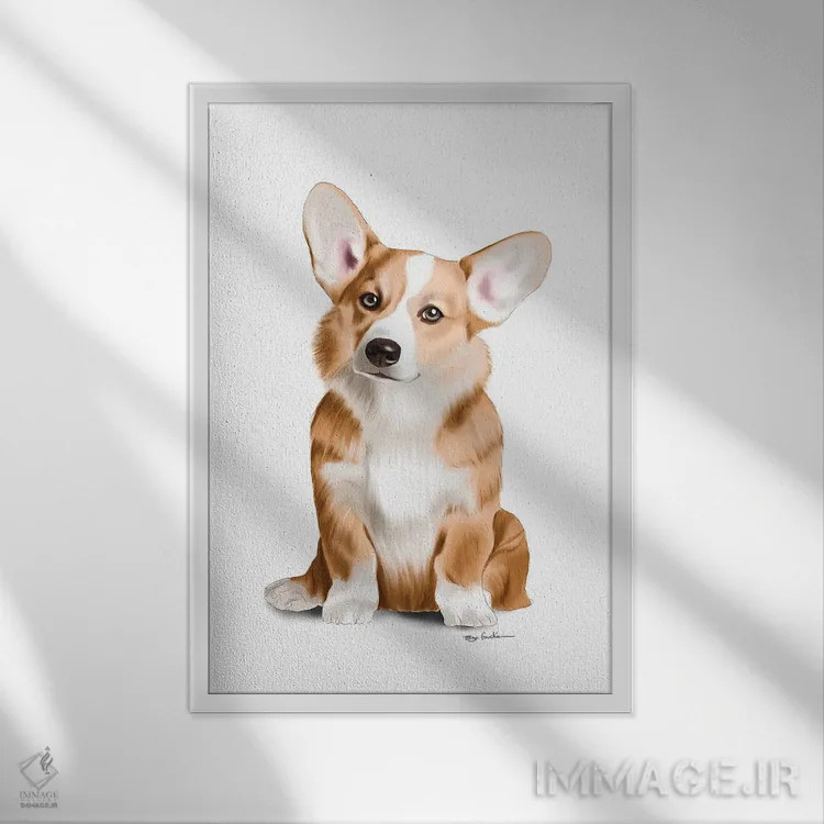 تابلو دکوراتیو کورگی اثر الزا فوچه - نمای قابدار سفید