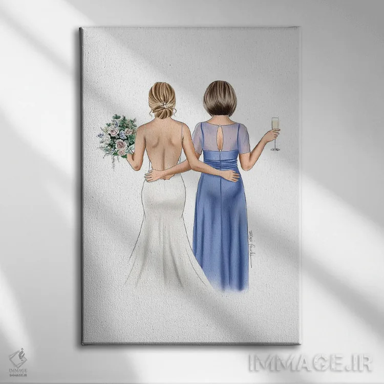 تابلو دکوراتیو عروس و مادر اثر الزا فوچه - نمای روبهرو روی دیوار