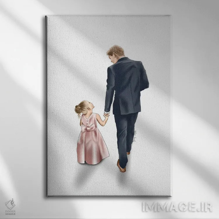 تابلو دکوراتیو قدم زدن پدر و دختر اثر الزا فوچه - نمای روبهرو روی دیوار