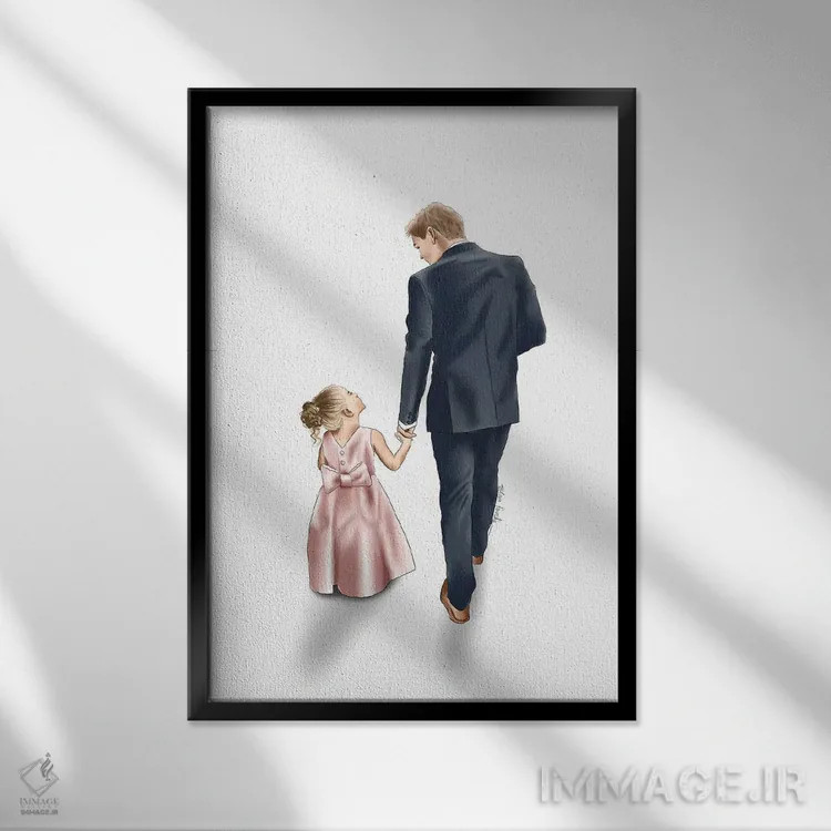 تابلو دکوراتیو قدم زدن پدر و دختر اثر الزا فوچه - نمای قابدار مشکی