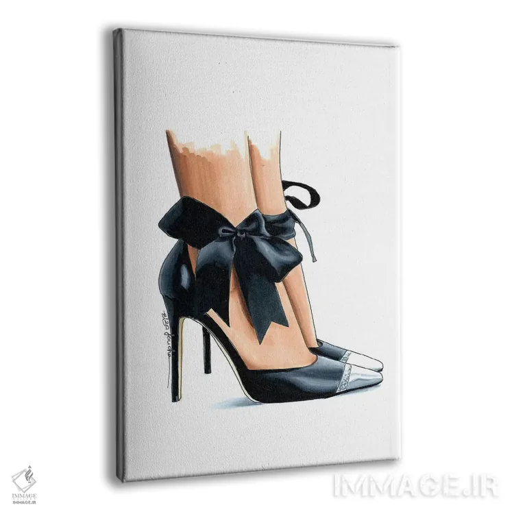 تابلو دکوراتیو کفش پاشنه دار مشکی با پاپیون اثر الزا فوچه - نمای پرسپکتیو محصول