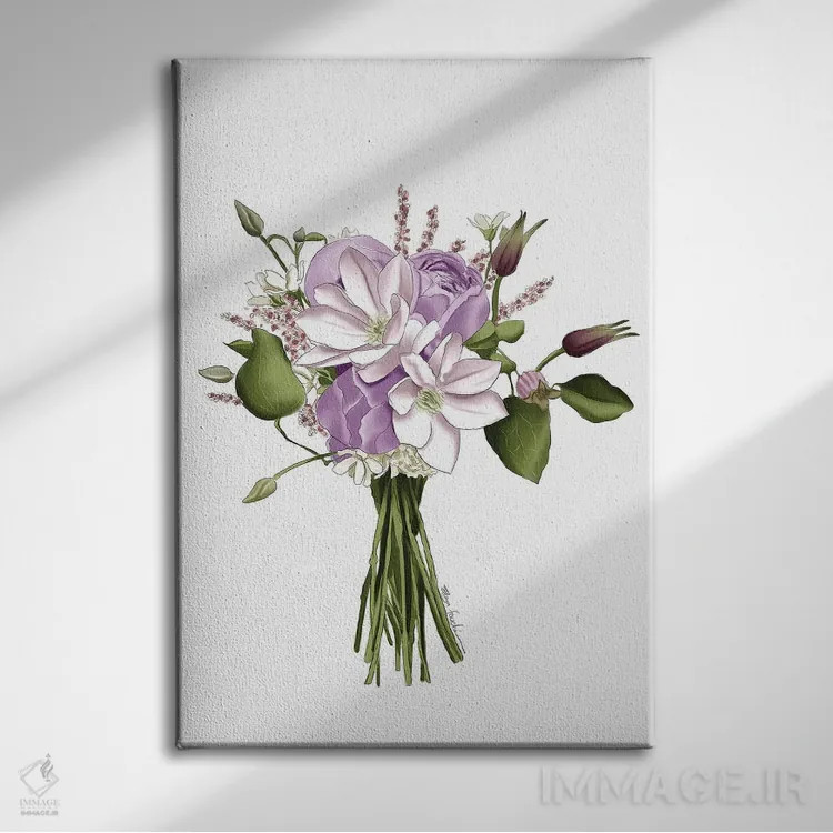 تابلو دکوراتیو دسته گل بنفش اثر الزا فوچه - نمای روبهرو روی دیوار