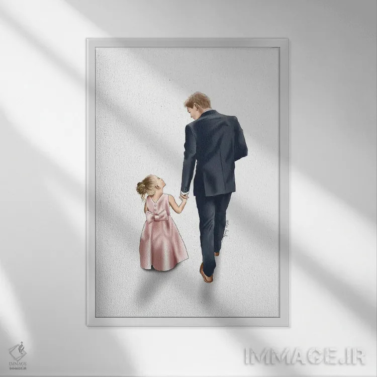 تابلو دکوراتیو قدم زدن پدر و دختر اثر الزا فوچه - نمای قابدار سفید