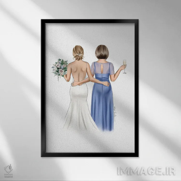 تابلو دکوراتیو عروس و مادر اثر الزا فوچه - نمای قابدار مشکی