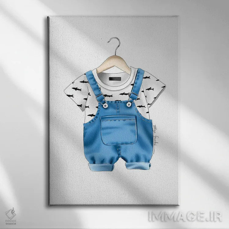 تابلو دکوراتیو لباس نوزاد پسر II اثر الزا فوچه - نمای روبهرو روی دیوار