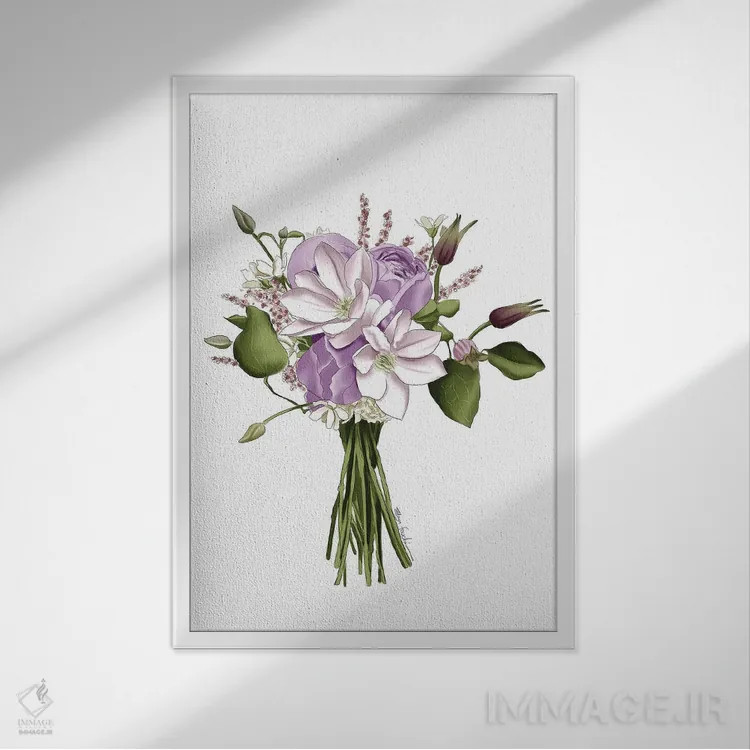 تابلو دکوراتیو دسته گل بنفش اثر الزا فوچه - نمای قابدار سفید