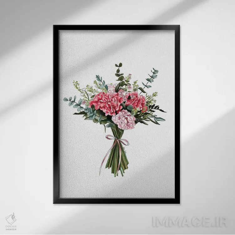 تابلو دکوراتیو دسته گل صورتی اثر الزا فوچه - نمای قابدار مشکی