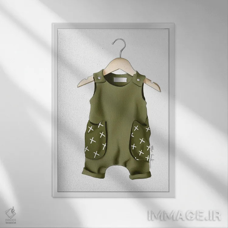 تابلو دکوراتیو لباس نوزاد پسر اثر الزا فوچه - نمای قابدار سفید