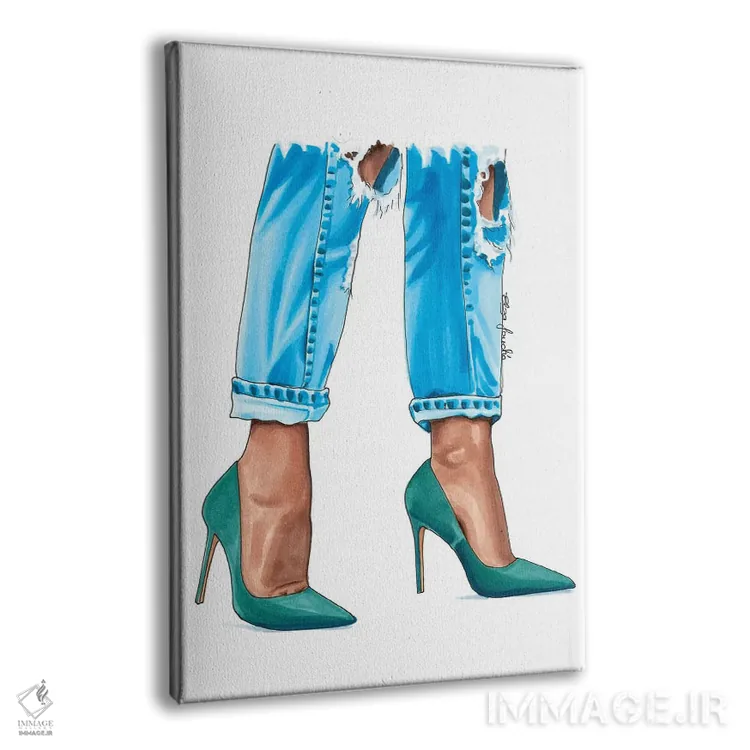 تابلو دکوراتیو کفش پاشنه دار سبزآبی اثر الزا فوچه - نمای پرسپکتیو محصول