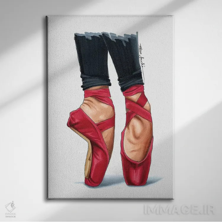 تابلو دکوراتیو کفش پنجه دار قرمز اثر الزا فوچه - نمای روبهرو روی دیوار