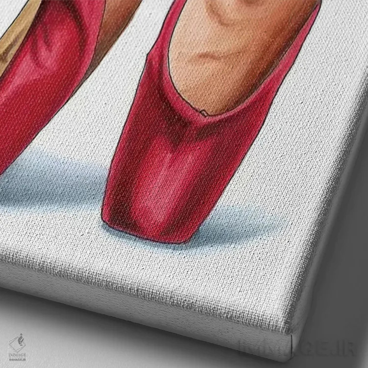 تابلو دکوراتیو کفش پنجه دار قرمز اثر الزا فوچه - نمای نزدیک بافت بوم
