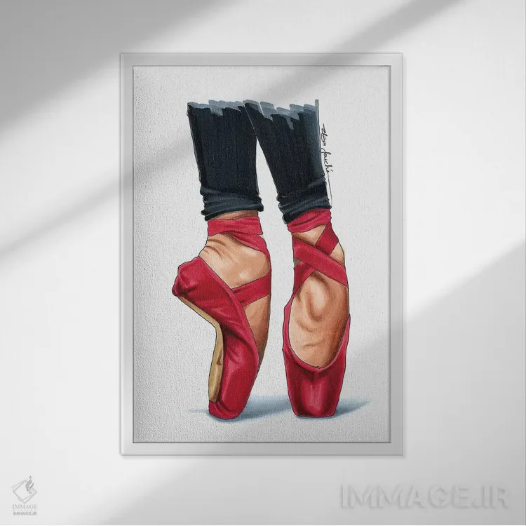 تابلو دکوراتیو کفش پنجه دار قرمز اثر الزا فوچه - نمای قابدار سفید